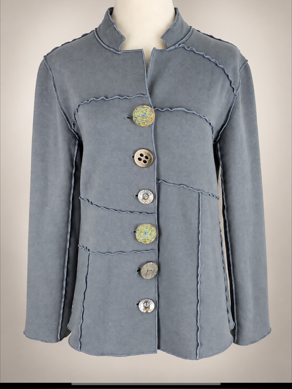 Neon Buddha Avant Garde Art to Wear Jacket M Raw Edge Mismatched Buttons